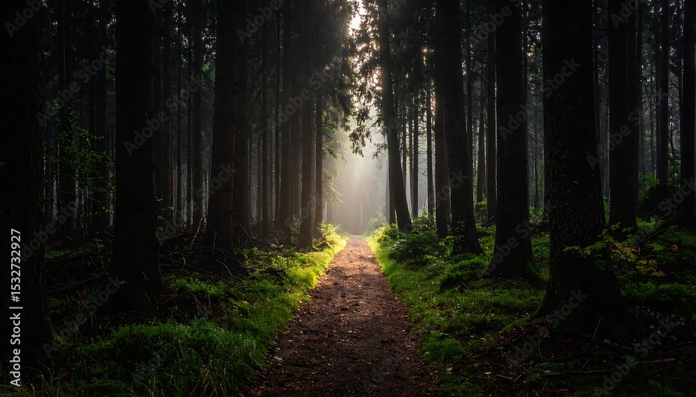 Naklejka premium Path through a misty forest