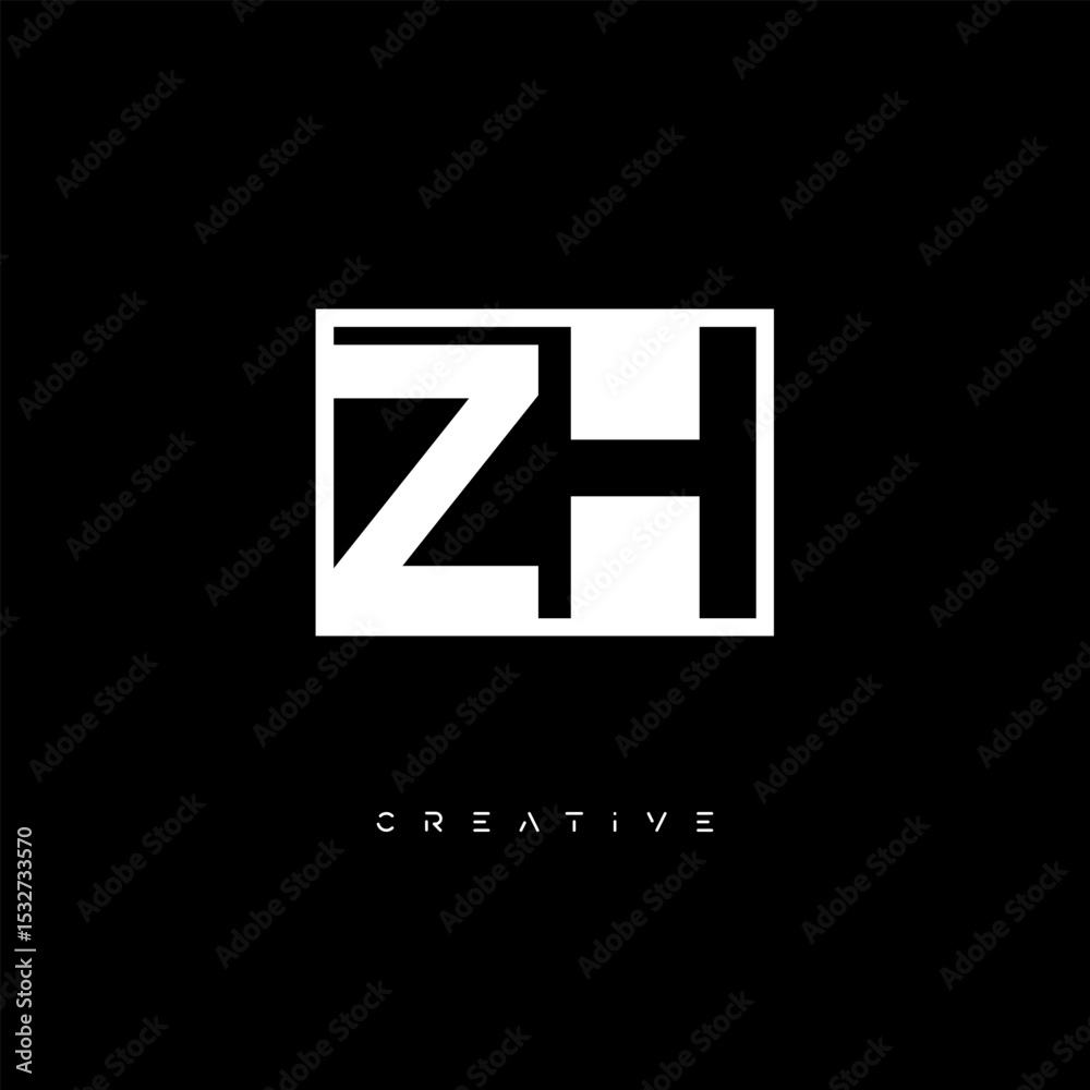 Obraz premium ZH Negative Space Logo – Minimalist Black & White Monogram for Creative Branding, Fashion, Identity & Modern Logo Design