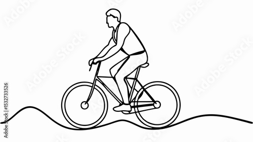 Man riding bicycle vector illustration for cycling and outdoor activity design and graphics line art style 100