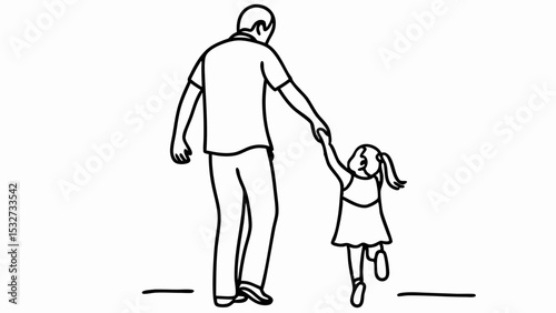 Father daughter holding hands walking vector illustration for family love and relationship concept art design
