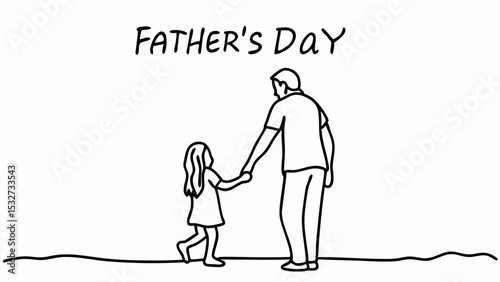 Father's day drawing of dad and daughter holding hands simple line art vector illustration design idea