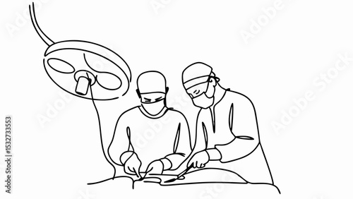 Surgeons performing surgery operation vector illustration line art medical procedure healthcare professionals 100