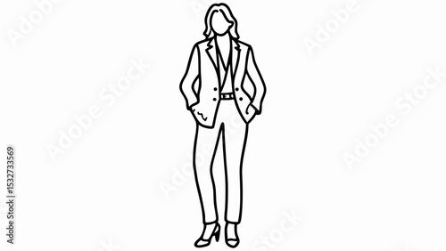 Woman in business suit vector line art for fashion illustration and professional attire design elements