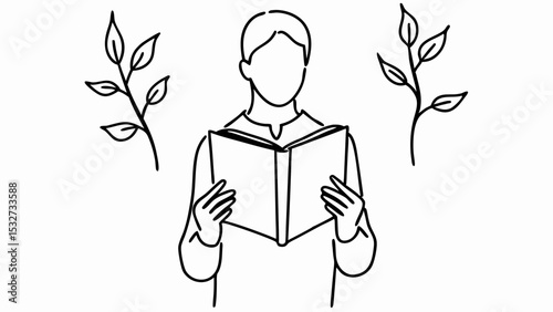 Person reading book illustration with nature elements vector design for education and learning resources