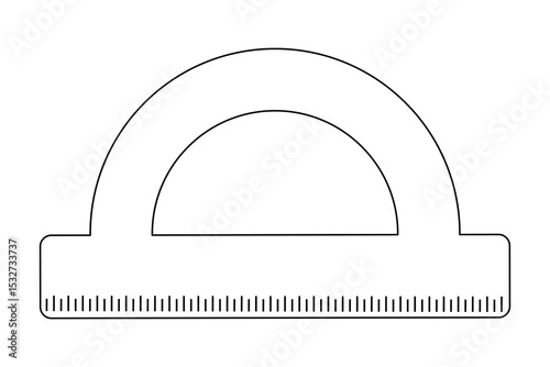Coloring page for kids with outline drawing of protractor ruler. Educational tool for measuring and drawing. For entertaining kids, back to school or education black and white design printable, or DIY
