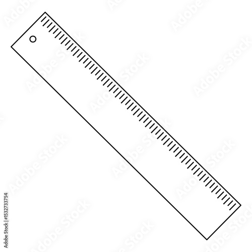 Coloring page for kids with outline vector drawing of ruler. Educational tool for measuring and drawing. For entertaining kids, back to school or education black and white printable design, DIY craft