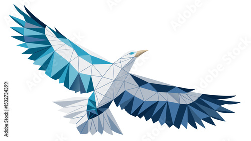 Low poly geometric flying bird illustration, transparent background