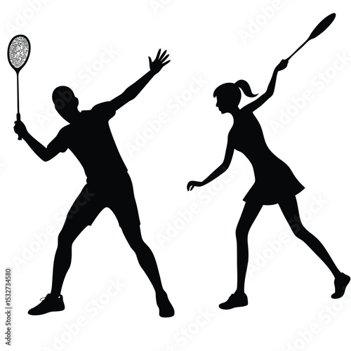 Dynamic Badminton Players Silhouette Illustration