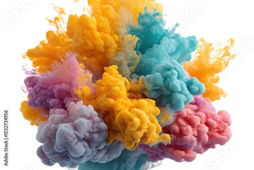 Colorful ink explosions isolated on transparent background