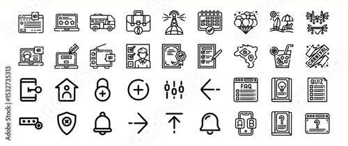 Black and White Line Icons Bundle Website App Mobile Security Travel