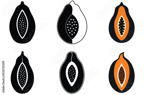 Papaya Fruit Icons Vector Illustrations Set