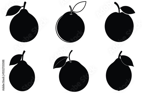 Silhouette Bundle Six Citrus Fruit Icons, Vector Illustrations