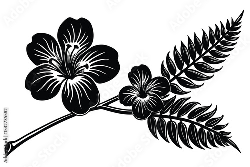 Elegant Black and White Floral Illustration Flower and Fern Design
