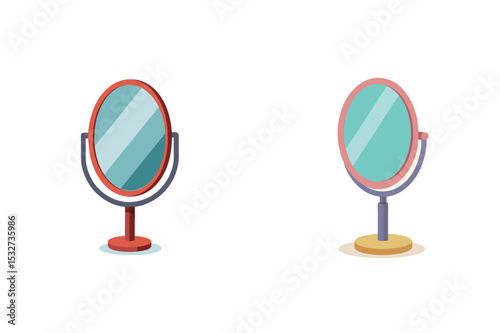 Simple flat design illustration of a decorative oval tabletop mirror for home decor