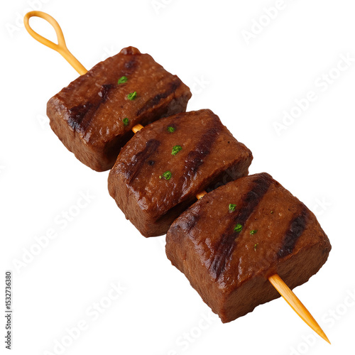 Grilled Anticucho Skewer with Beef and Parsley Garnish photo