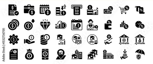 Black Finance Icons Set Banking Money Investment Business