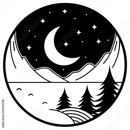 Moonlit Calm Vector Art