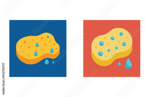 Colorful illustrated sponges with water droplets representing cleaning and hygiene concepts