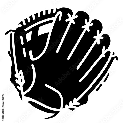 Black and white baseball glove illustration, vector design