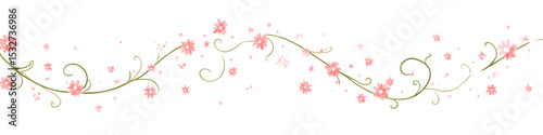 Charming floral swirl divider with tiny daisy accents and light curling vines, vector style, soft color palette, transparent background, isolated PNG, perfect for wedding stationery 