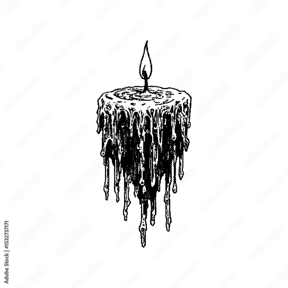 Candle Pixel art vector. The pixels are scattered, dissolve. Vector monochrome style. Abstract random squares, background. Template. Monochrome style. vela ilustracion en vector 