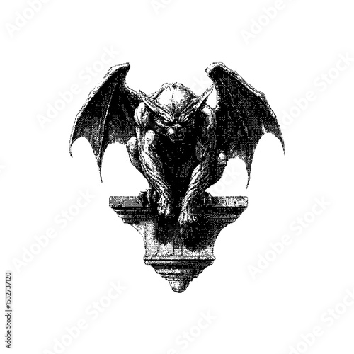 Gargoyle Chain Pixel art. The pixels are scattered, dissolve. Vector monochrome style. Abstract random squares, background. Template. Monochrome style. Vectores. Vector para descargar