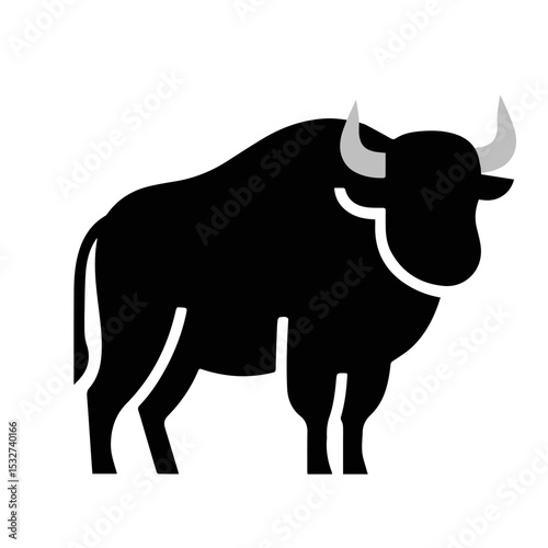 Black Bull Silhouette Vector Illustration, Farm Animal Icon Design