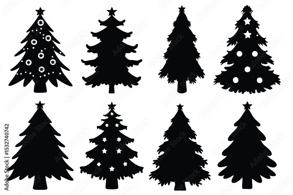 Obraz premium Collection of Christmas Tree Silhouettes with Decorations for Holiday Designs