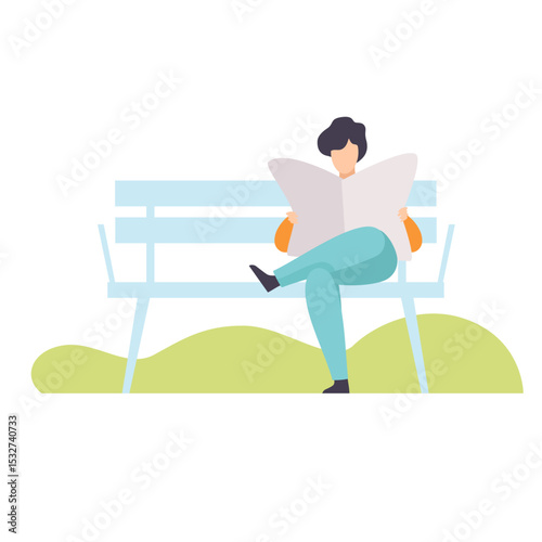 Man reading newspaper on park bench enjoying a peaceful outdoor moment