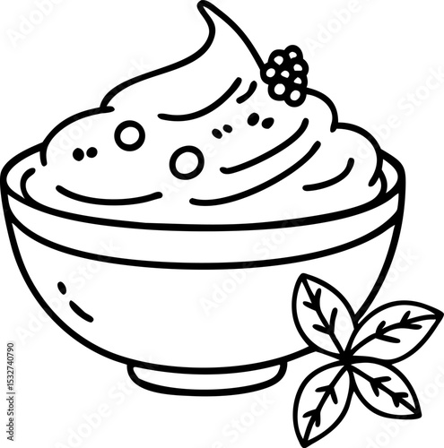 Delicious Creamy Dessert Bowl Whipped Cream, Berries, and Mint