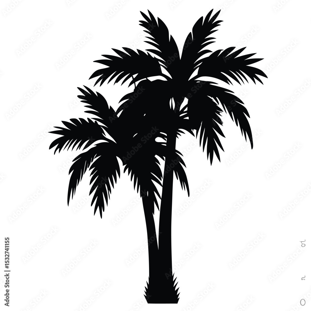 Fototapeta premium Black Silhouette of Two Palm Trees on a White Background