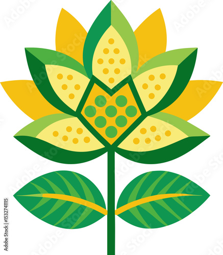 Geometric Sunflower A Vibrant Floral Illustration with Bold Shapes and Colors