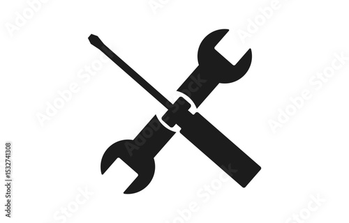 Tools and Service icons set. Wrench, screwdriver and gear icon. Screwdriver and wrench glyph icon. Repair and service icon isolated on white background. vector Illustration.
