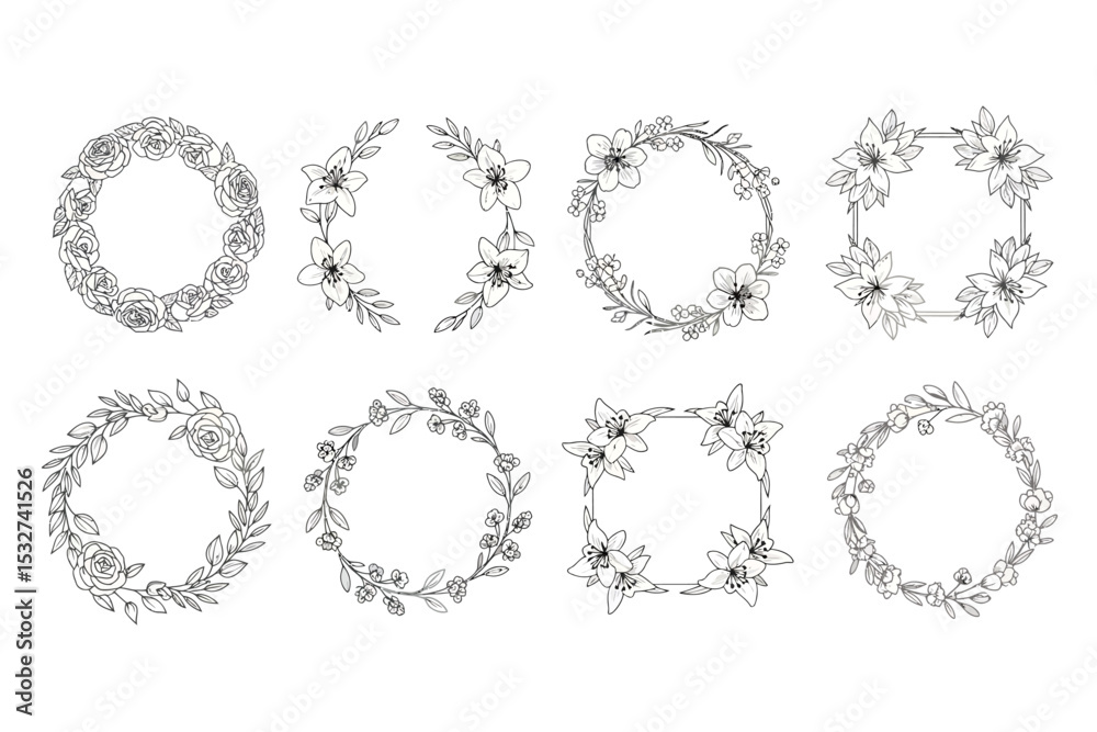Obraz premium Floral Frame Collection Flower Wreaths and Borders