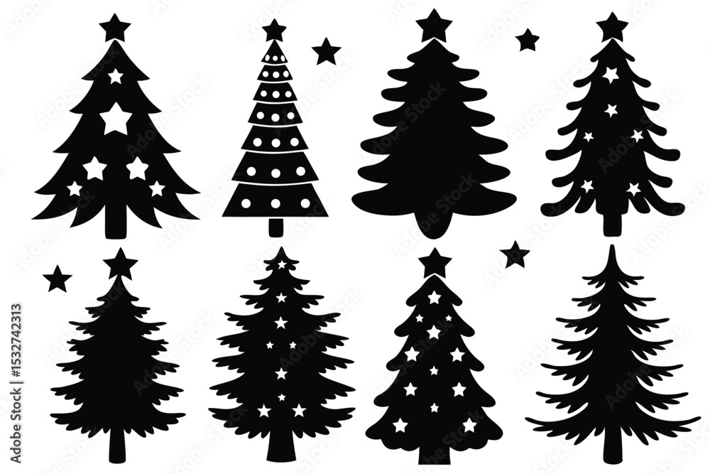 Obraz premium Collection of Christmas Tree Silhouettes with Stars for Holiday Designs