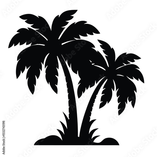 Black Silhouette of Two Palm Trees on a Small Island