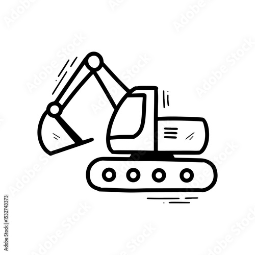 Hand Drawn Excavator Illustration. Doodle Vector. Isolated on White Background - EPS 10 Vector