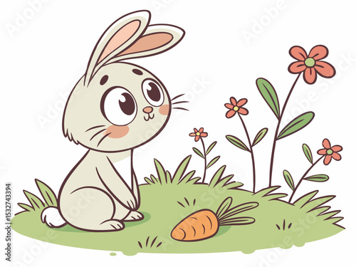 Rabbit in Flower Garden – Vector Spring Scene