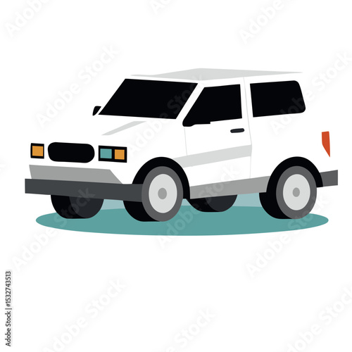 Modern white SUV illustration with black windows and gray bumper design