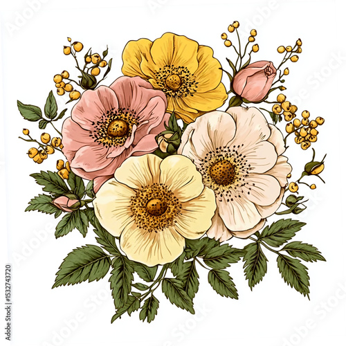 Vintage illustration of an autumn floral generative AI