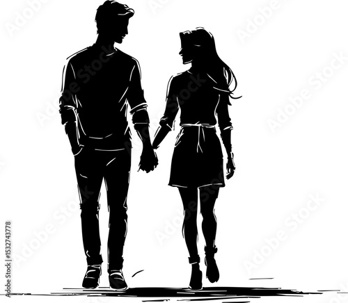 Romantic walk together city park silhouette art evening setting side view love and connection themes
