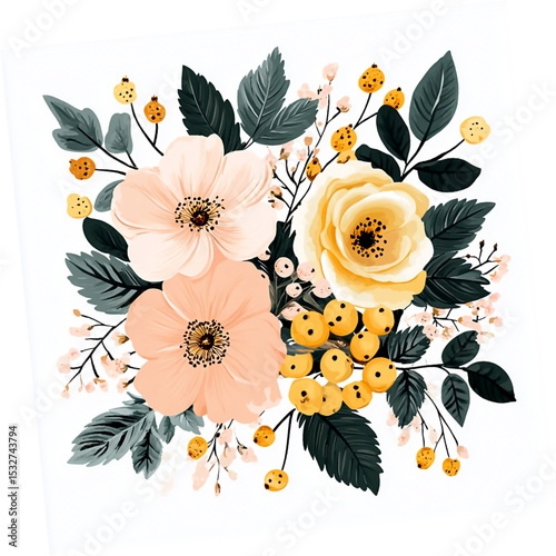 Vintage illustration of an autumn floral generative AI
