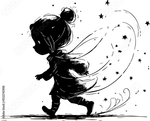 Child in cape adventure dreamscape illustrative art whimsical side view imagination unleashed