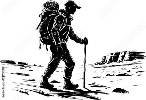 Hiking adventure scenic desert outdoor activity rugged terrain side view exploration and nature experience
