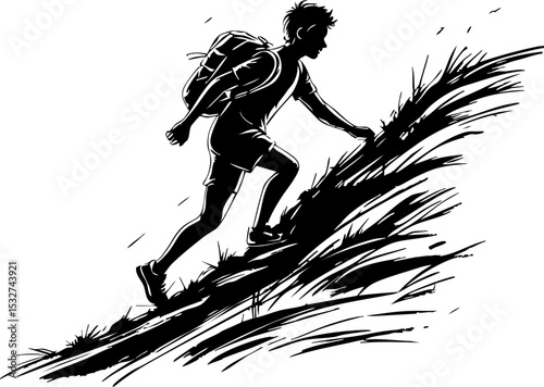Hiking adventure mountain trail nature side view exploration and fitness