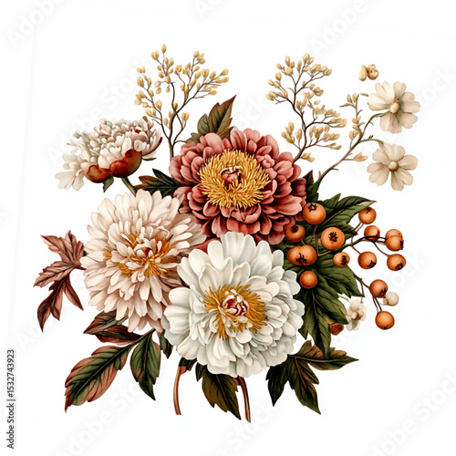 Vintage illustration of an autumn floral generative AI