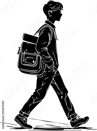 Student walking to school urban environment side view education and youth experience