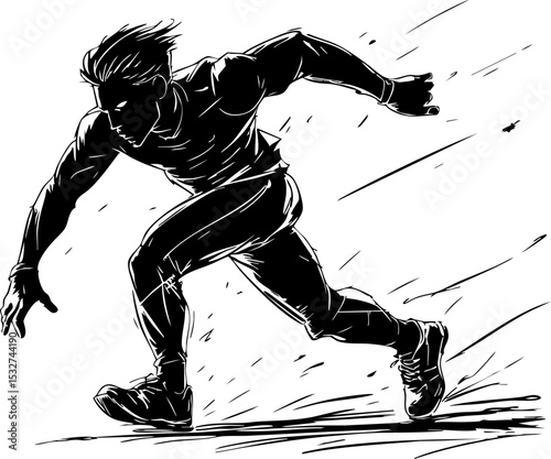 Running action scene urban environment digital dynamic motion close-up view athletic perseverance