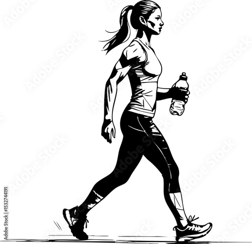Walking exercise routine urban park lifestyle image outdoor environment side view health and fitness inspiration