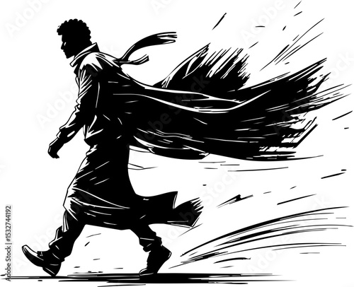 Dynamic figure in motion urban landscape digital action-packed environment side view of freedom and adventure
